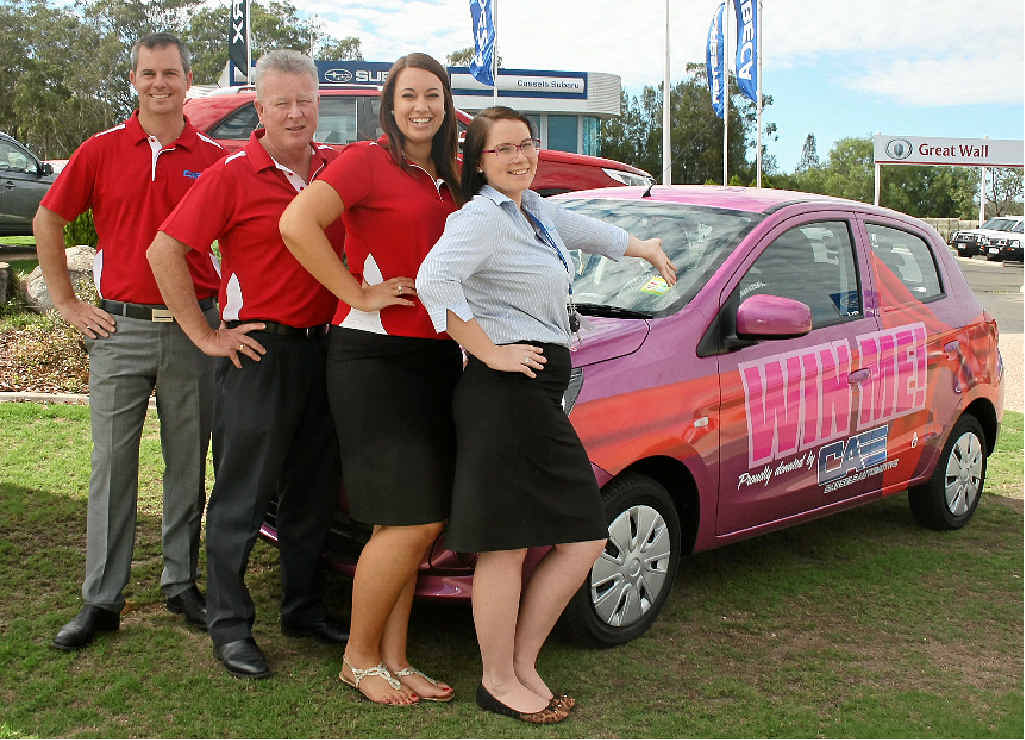 AWESOME PRIZE: Cassels Automotive principal David Cassels, Mick Cruice, Ashlee Hagan and Maddelane Brombey with the Mitsubishi Mirage up for grabs. AWESOME PRIZE: Cassels Automotive principal David Cassels, Mick Cruice, Ashlee Hagan and Maddelane Brombey with the Mitsubishi Mirage up for grabs.